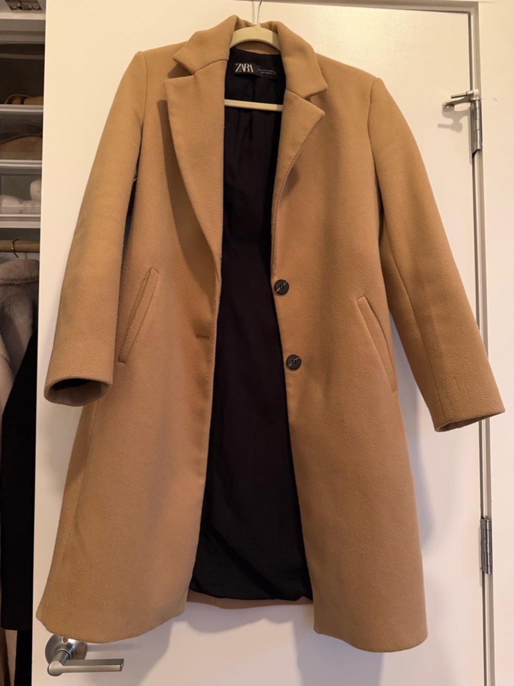 Zara Tan A-Line Wool-Blend Coat